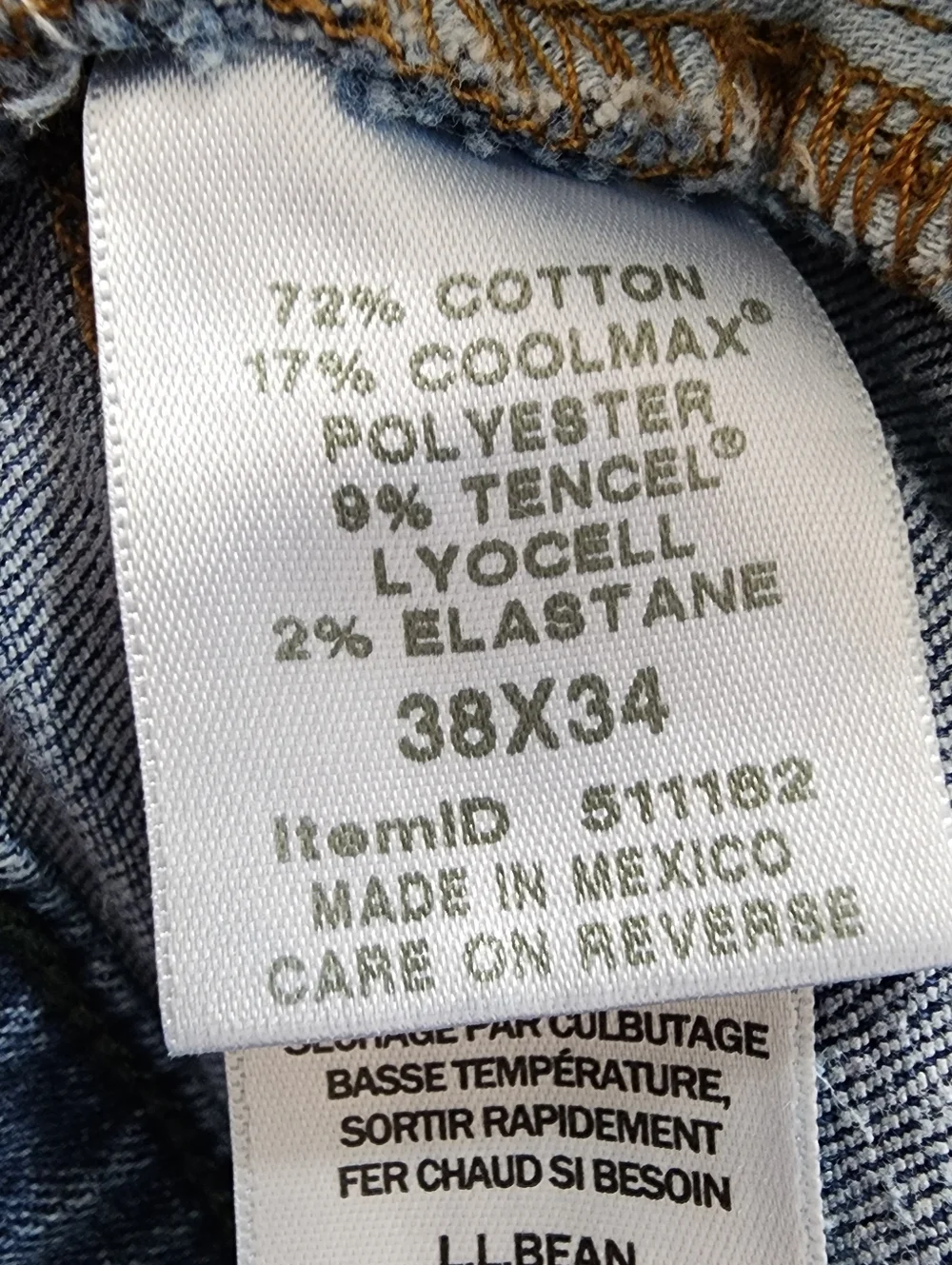 L.L.Bean BeanFlex Jeans 38x34 Medium Wash Stretch Straight COOLMAX FLAWED